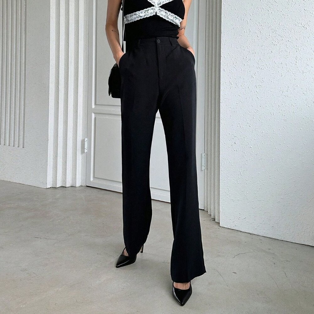 Black Elegant Women's Straight Leg Business Pants